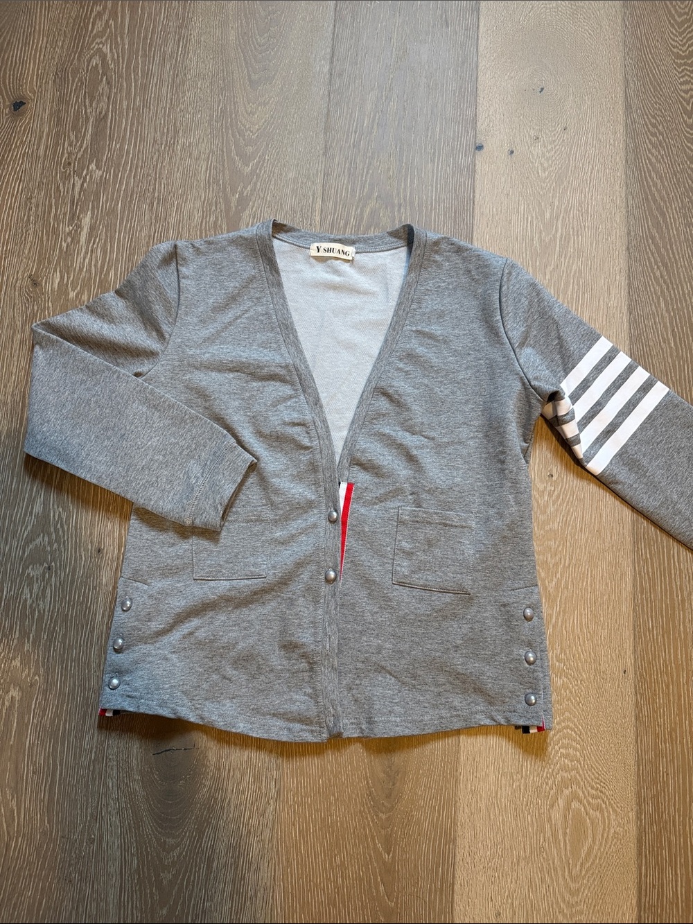 SHAN Gray Stripe Sleeve Cardigan